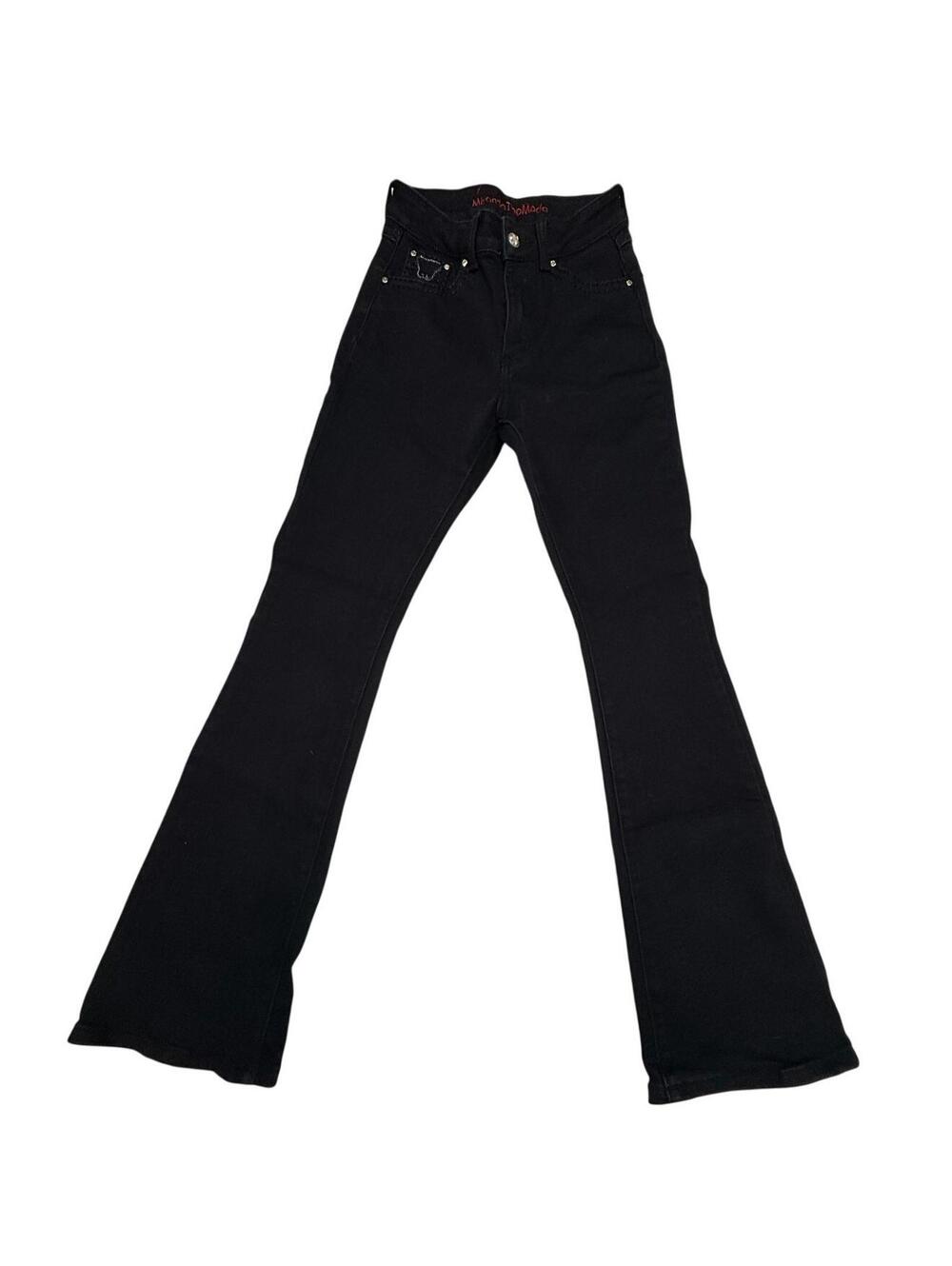 moda bootcut dark demin jeans with embellished back pockets
